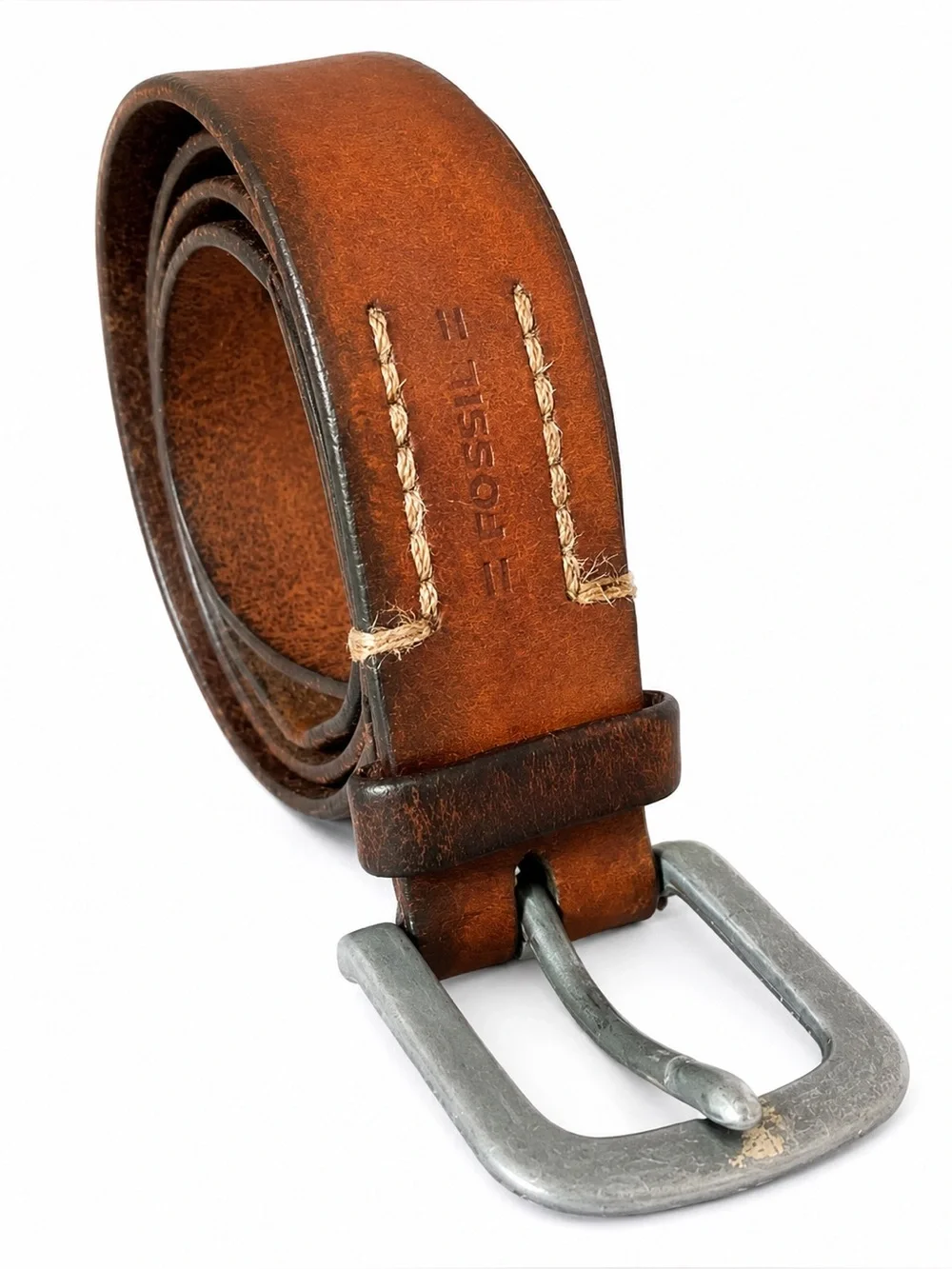 Vintage Fossil Brown Leather Belt Distressed Rustic 40” 🟰 Fits 32-36 in. Waist